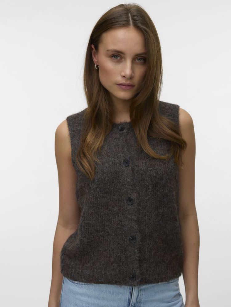 VMNOVAH SL O-NECK BUTTON VEST 297957001 Choco