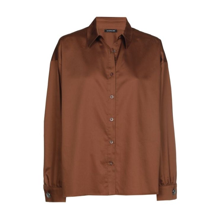 Blouse in shiny katoen 36 Caramello